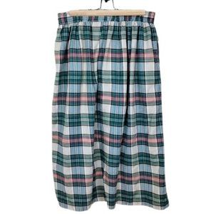 VINTAGE Land's End Women's Pleaded Plaid Midi Skirt Made in USA Size L 14/16